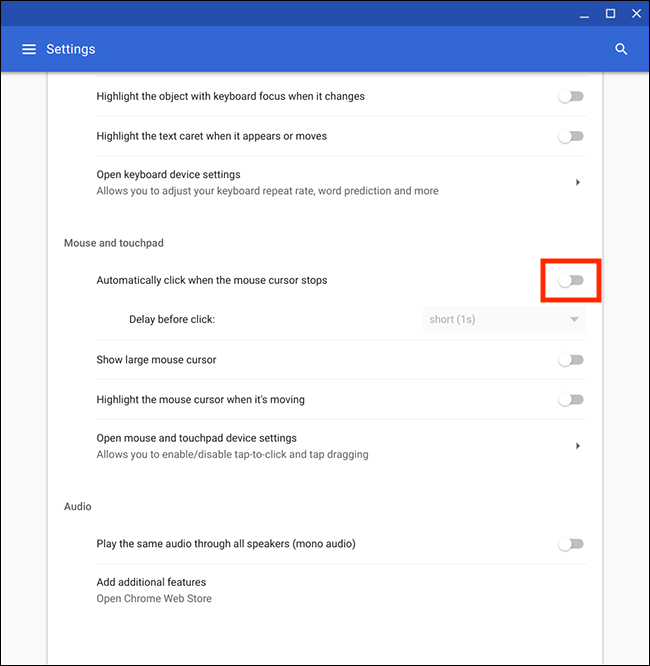 Chrome Os Chromebook Automatically Click When The Mouse Pointer - touchpad section click the toggle switch next to automatically click when the mouse pointer stops or press the tab key repeatedly until the toggle