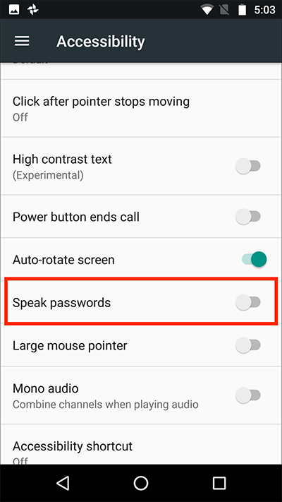 android speak password