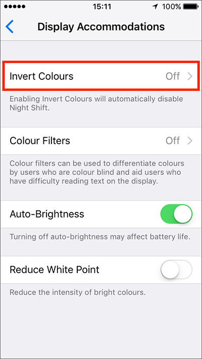 How to change inverted colors for iphone 11 