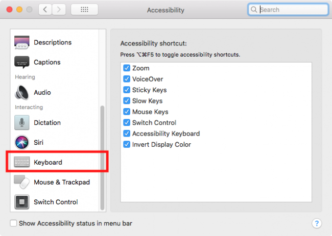 shortcuts for mac sierra